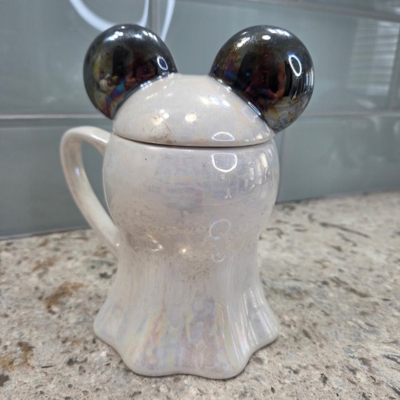 Disney Mickey Mouse Iridescent Ghost Mug with Lid Zrike Brands Halloween Ceramic - Picture 4 of 8